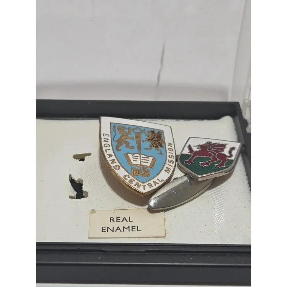 Vintage Welsh Dragon Enamel Cufflinks England Central Mission Boxed